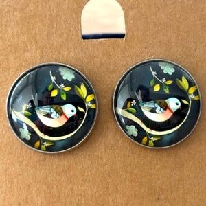 Retro Bird Print 20mm Stainless Steel Stud Earrings, NWT, Handmade, Unworn